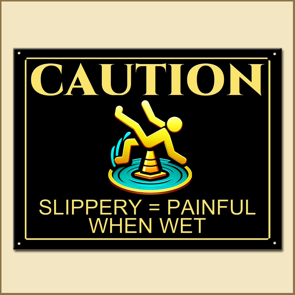 Caution Wet Surface Metal Sign
