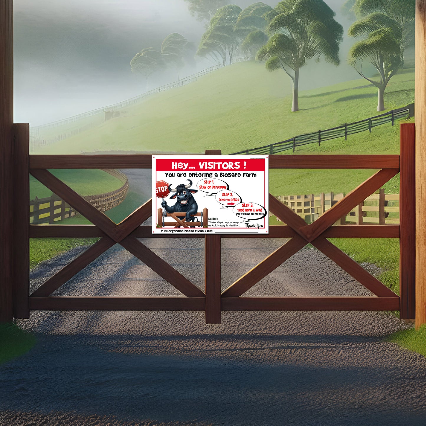 Family-Friendly Bio-Safe Farm Signs (Choose Your Breed, Bees or Crop) Compliant Biosecurity Sign TOON STYLE