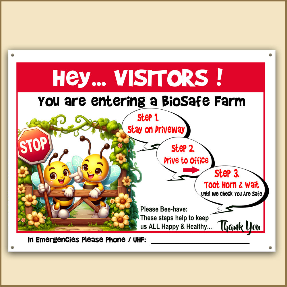 Family-Friendly Bio-Safe Farm Signs (Choose Your Breed, Bees or Crop) Compliant Biosecurity Sign TOON STYLE