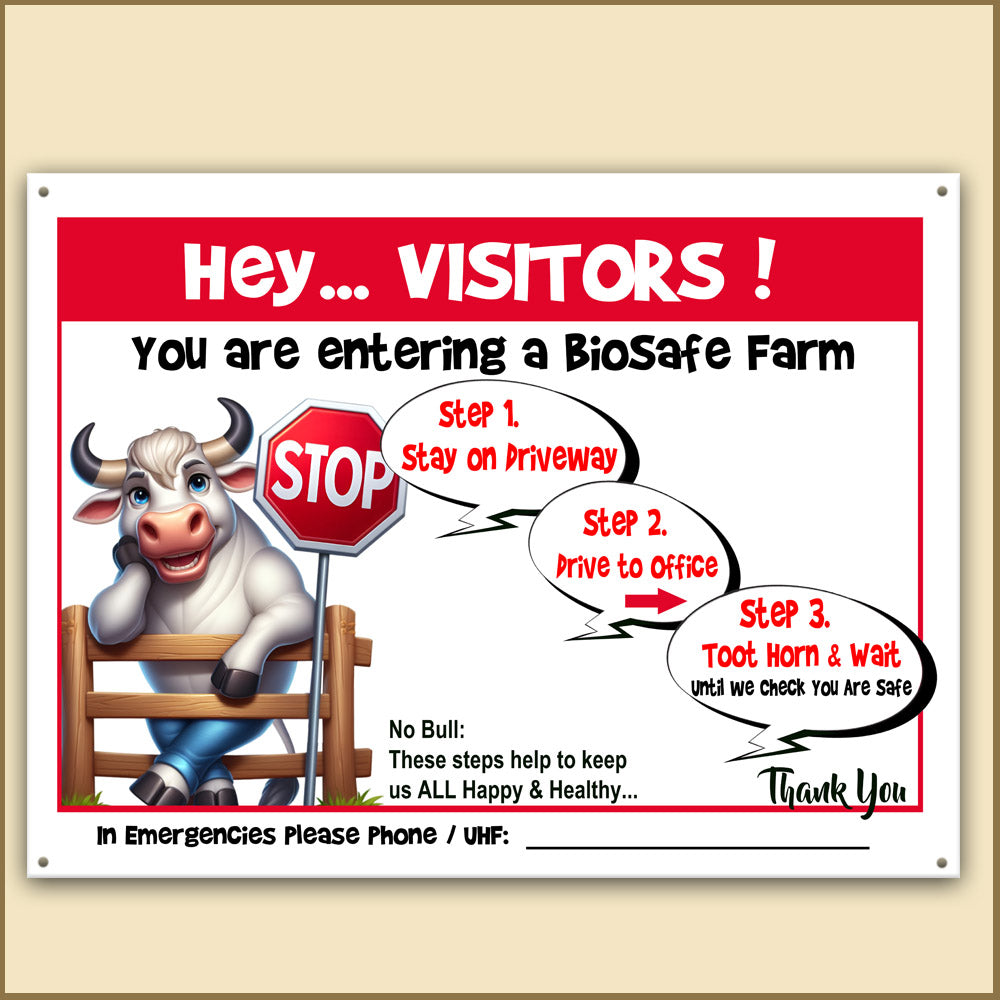 Family-Friendly Bio-Safe Farm Signs (Choose Your Breed, Bees or Crop) Compliant Biosecurity Sign TOON STYLE