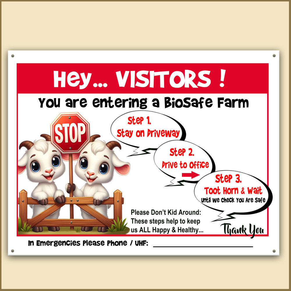 Family-Friendly Bio-Safe Farm Signs (Choose Your Breed, Bees or Crop) Compliant Biosecurity Sign TOON STYLE