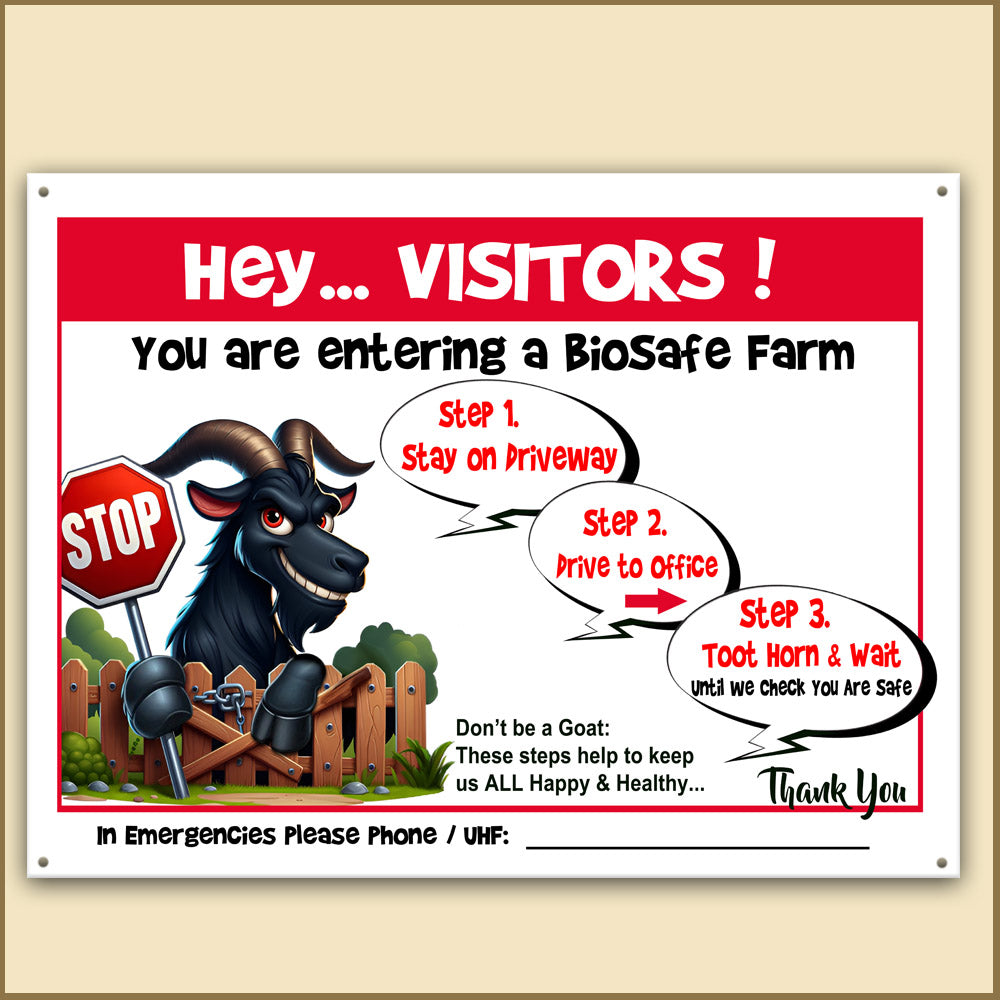 Family-Friendly Bio-Safe Farm Signs (Choose Your Breed, Bees or Crop) Compliant Biosecurity Sign TOON STYLE