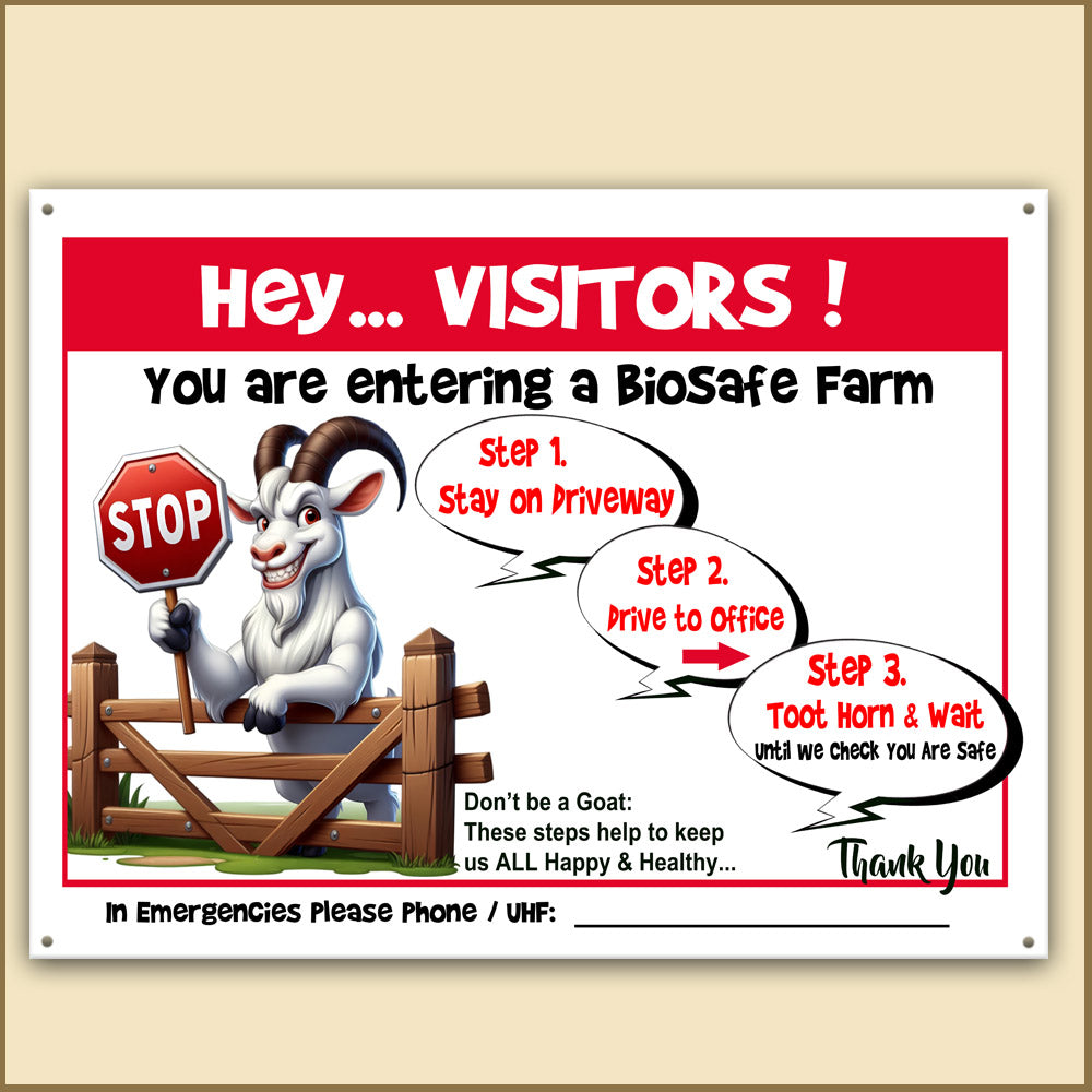 Family-Friendly Bio-Safe Farm Signs (Choose Your Breed, Bees or Crop) Compliant Biosecurity Sign TOON STYLE