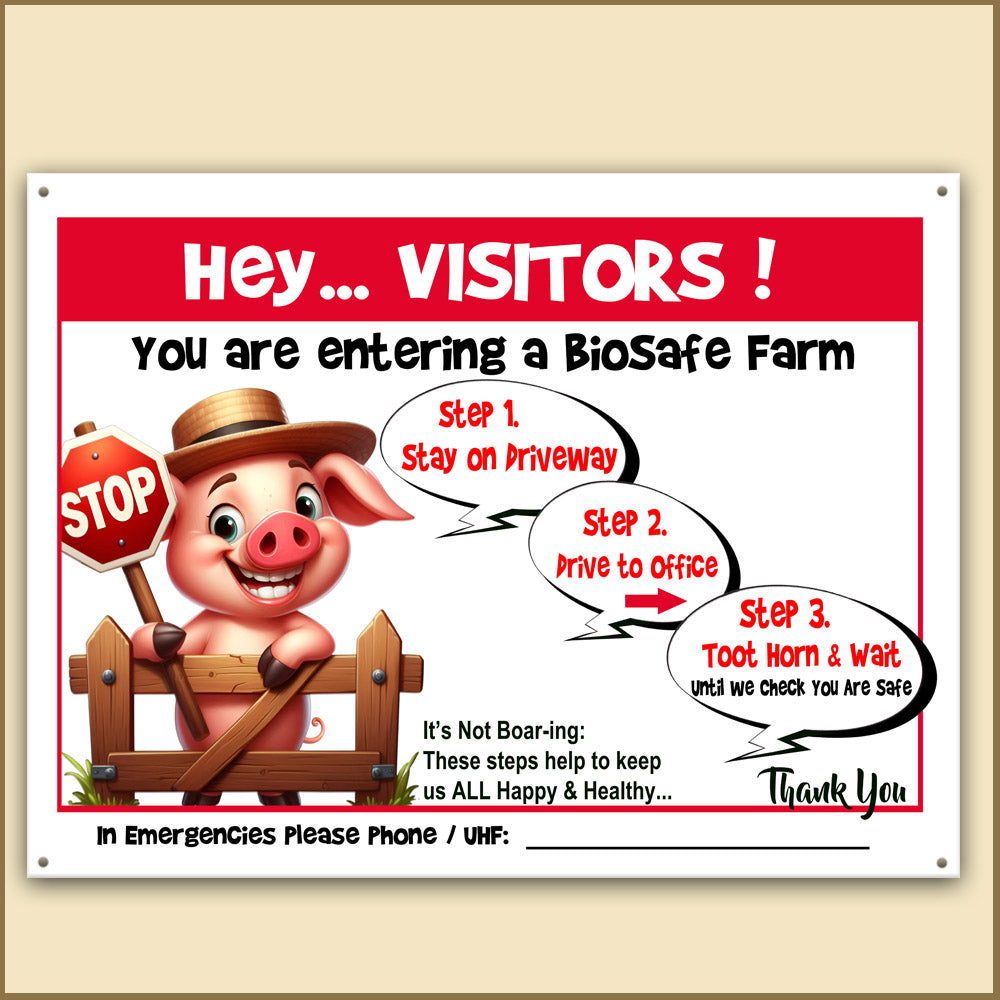 Family-Friendly Bio-Safe Farm Signs (Choose Your Breed, Bees or Crop) Compliant Biosecurity Sign TOON STYLE
