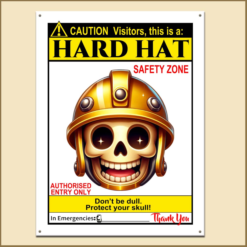 5 Hard Hat Safety Signs from Friendly to Strict for Visitors, Staff and Customers (Metal Sign)