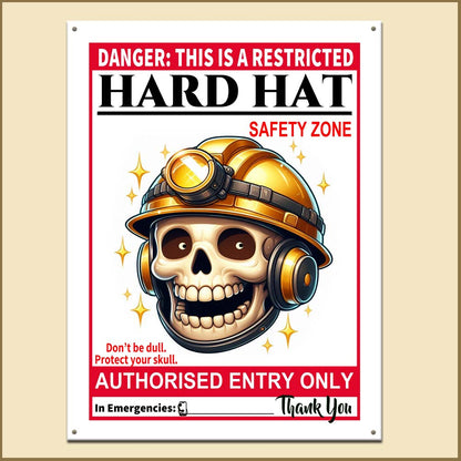 5 Hard Hat Safety Signs from Friendly to Strict for Visitors, Staff and Customers (Metal Sign)
