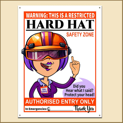 5 Hard Hat Safety Signs from Friendly to Strict for Visitors, Staff and Customers (Metal Sign)