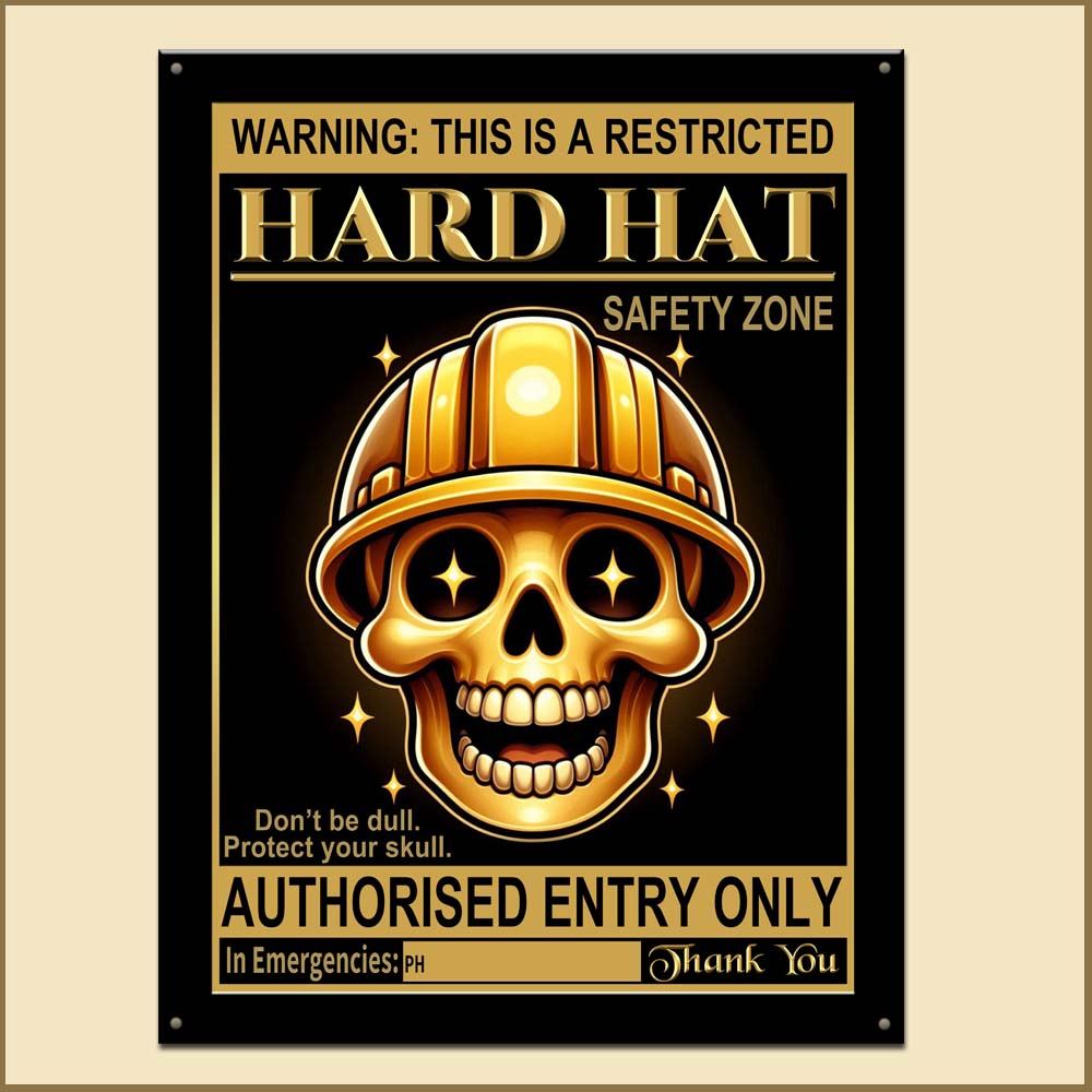 5 Hard Hat Safety Signs from Friendly to Strict for Visitors, Staff and Customers (Metal Sign)