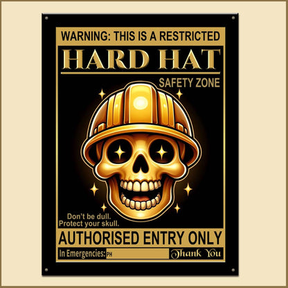 5 Hard Hat Safety Signs from Friendly to Strict for Visitors, Staff and Customers (Metal Sign)