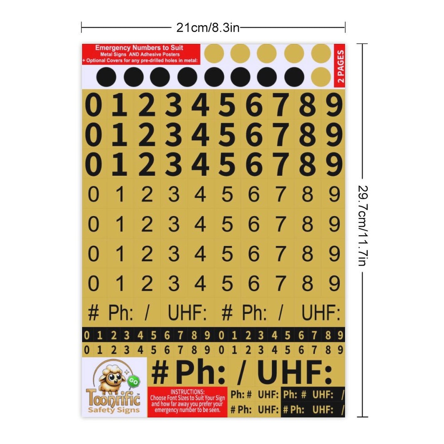 Sticker Sheets of Phone or UHF Emergency Numbers for Posters and Metal Signs