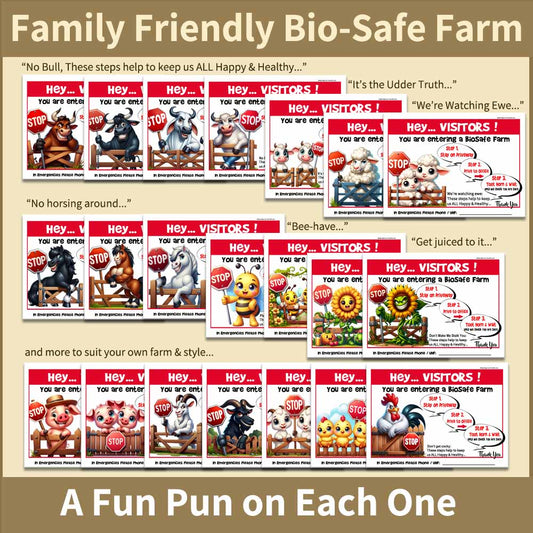 Family-Friendly Bio-Safe Farm Signs (Choose Your Breed, Bees or Crop) Compliant Biosecurity Sign TOON STYLE