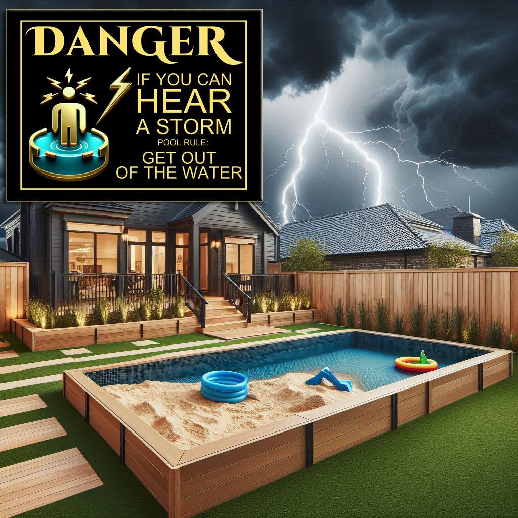 Pool Danger If You Hear Thunder - 2 Options for Children - Durable Metal Tin Sign