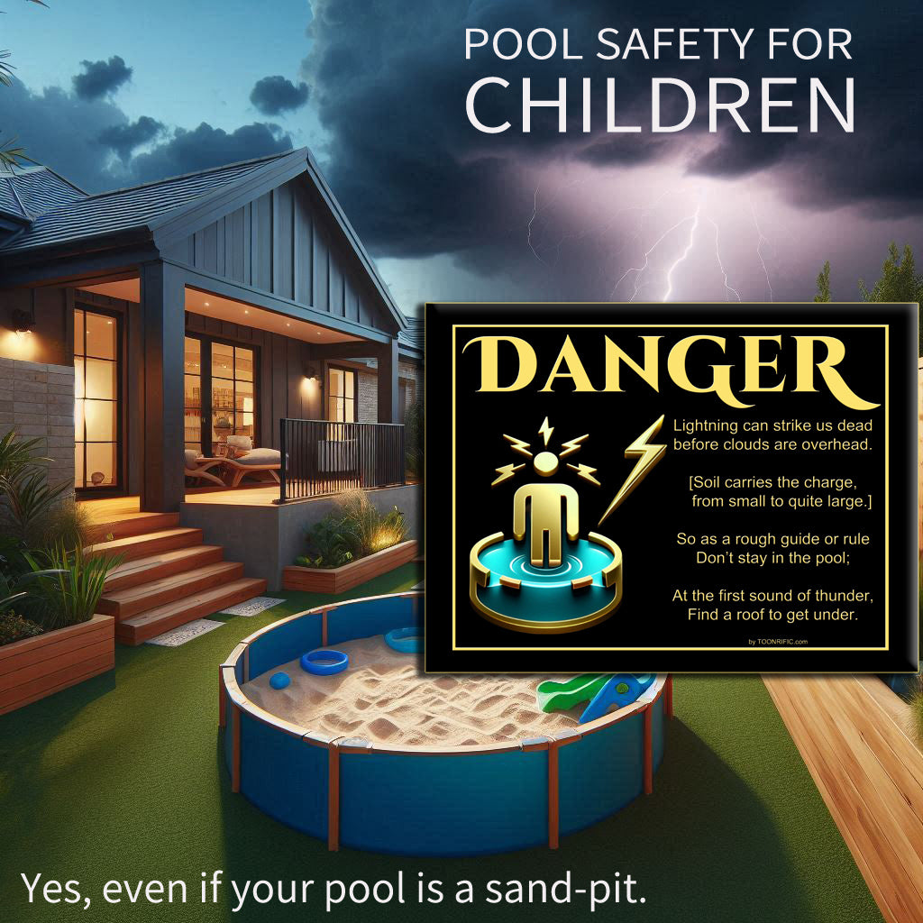 Pool Danger If You Hear Thunder - 2 Options for Children - Durable Metal Tin Sign