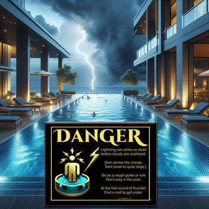 Pool Danger If You Hear Thunder - 2 Options for Children - Durable Metal Tin Sign