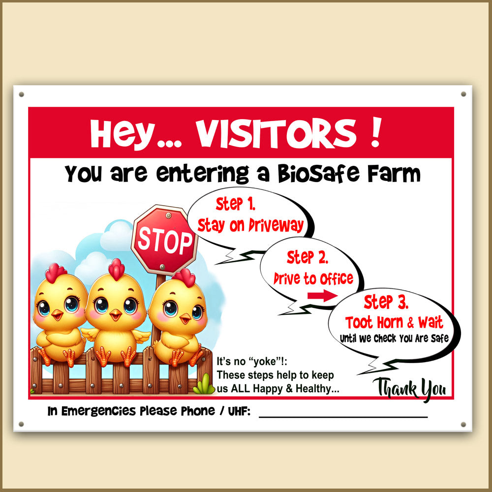 Family-Friendly Bio-Safe Farm Signs (Choose Your Breed, Bees or Crop) Compliant Biosecurity Sign TOON STYLE