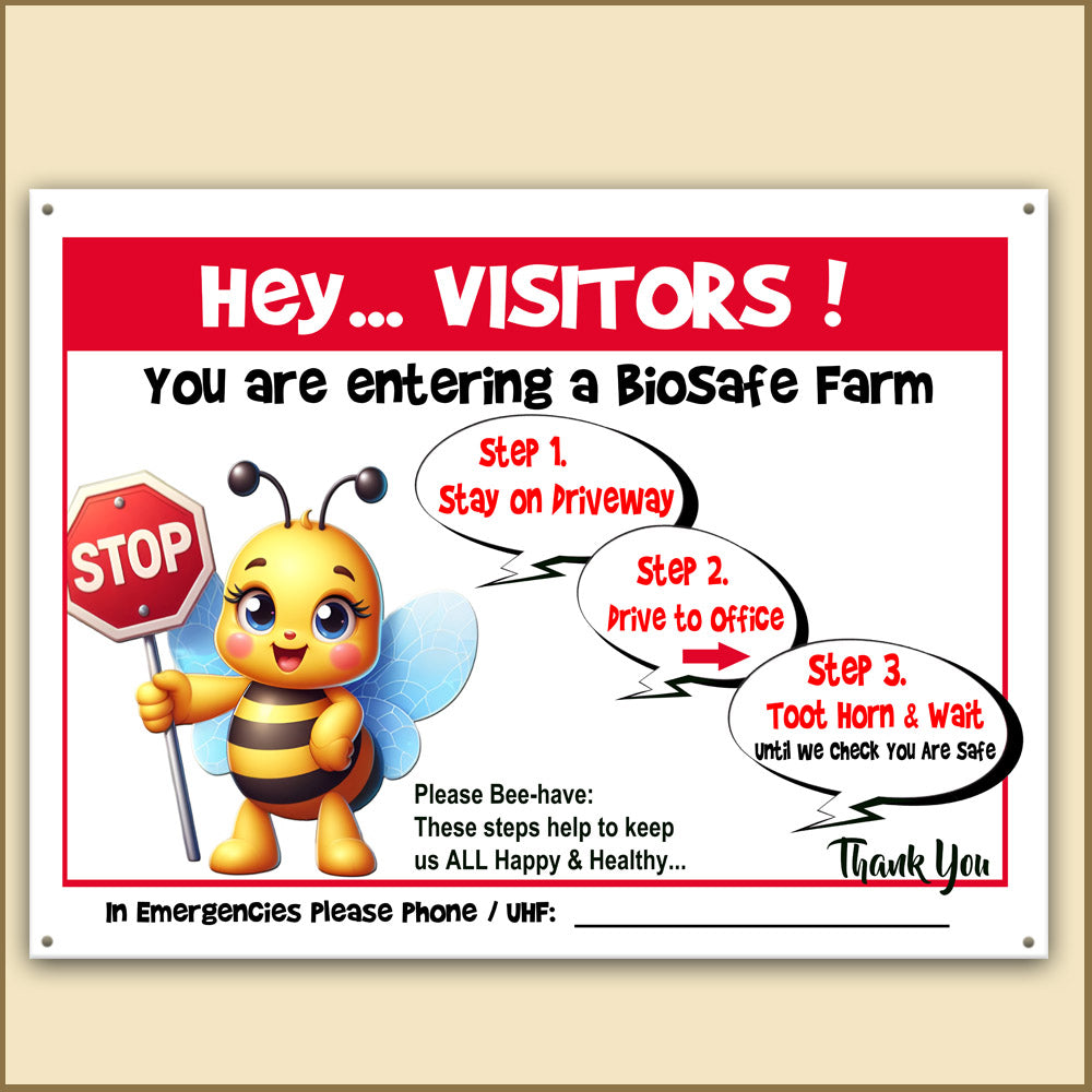 Family-Friendly Bio-Safe Farm Signs (Choose Your Breed, Bees or Crop) Compliant Biosecurity Sign TOON STYLE