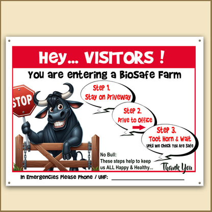 Family-Friendly Bio-Safe Farm Signs (Choose Your Breed, Bees or Crop) Compliant Biosecurity Sign TOON STYLE