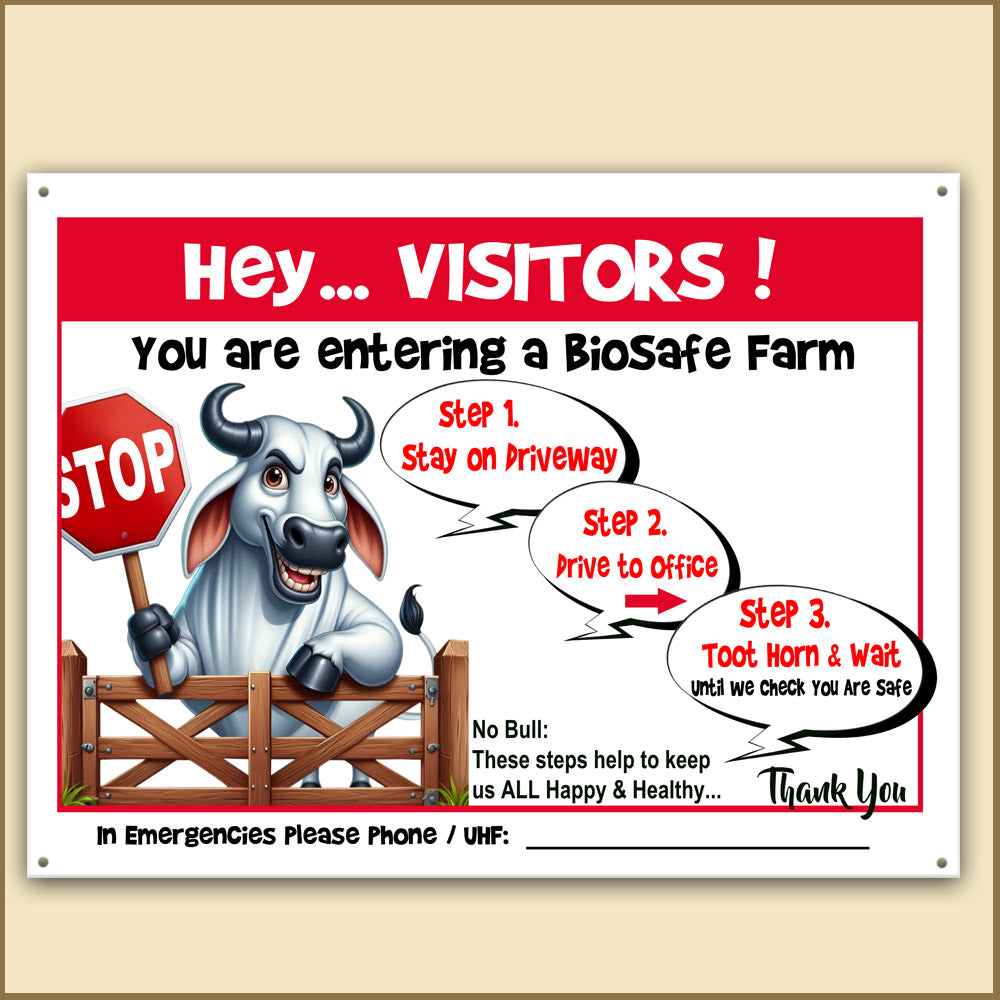 Family-Friendly Bio-Safe Farm Signs (Choose Your Breed, Bees or Crop) Compliant Biosecurity Sign TOON STYLE