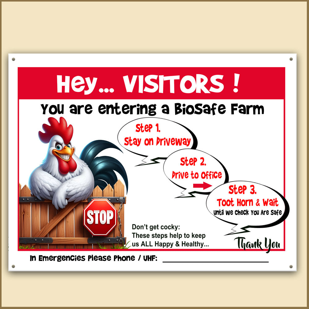 Family-Friendly Bio-Safe Farm Signs (Choose Your Breed, Bees or Crop) Compliant Biosecurity Sign TOON STYLE