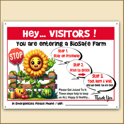 Family-Friendly Bio-Safe Farm Signs (Choose Your Breed, Bees or Crop) Compliant Biosecurity Sign TOON STYLE