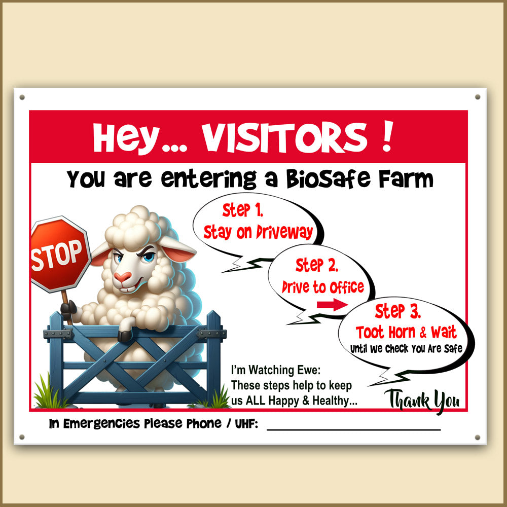 Family-Friendly Bio-Safe Farm Signs (Choose Your Breed, Bees or Crop) Compliant Biosecurity Sign TOON STYLE