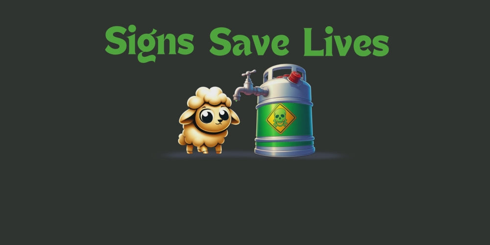 Load video: Signs Save Lives. A Cute funny animation of Lambsfry from the Toonrific Logo learning why he should not lick green toxic liquid or goo.